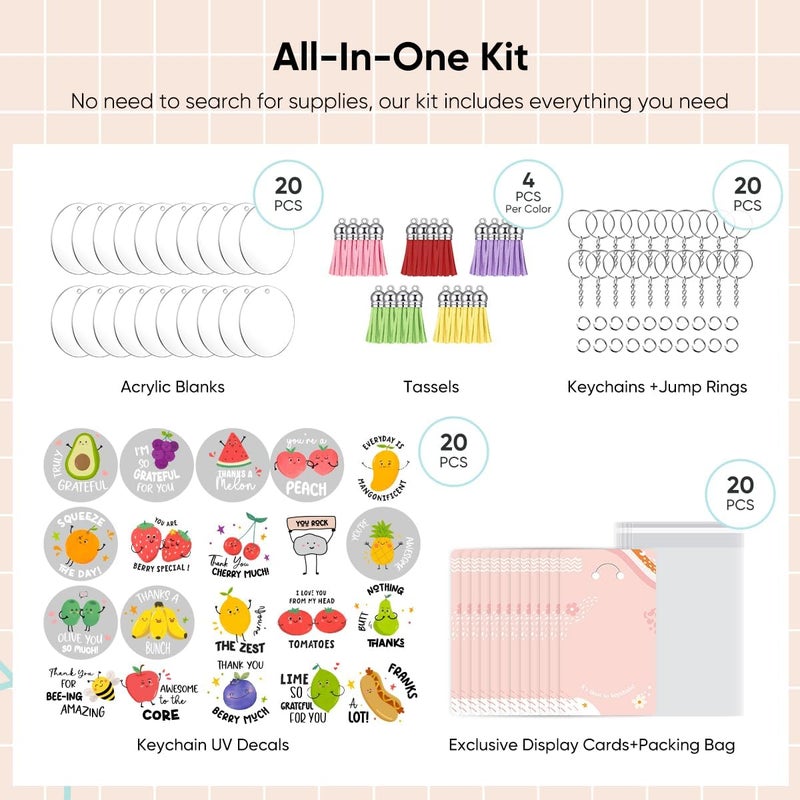 YOPPIX 140 PCS Acrylic Keychain Blank Set, Fruit Double-Sided UV DTF Stickers Acrylic Keychain Making Kits for Vinyl DIY Craft Project - Image 3